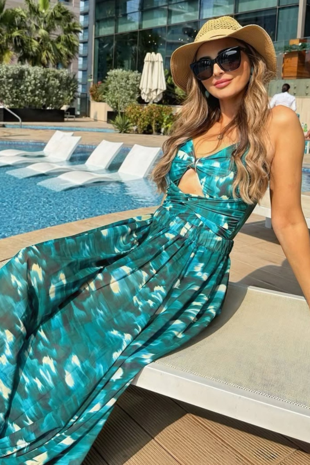 Turkuaz Desenli Pareo Set