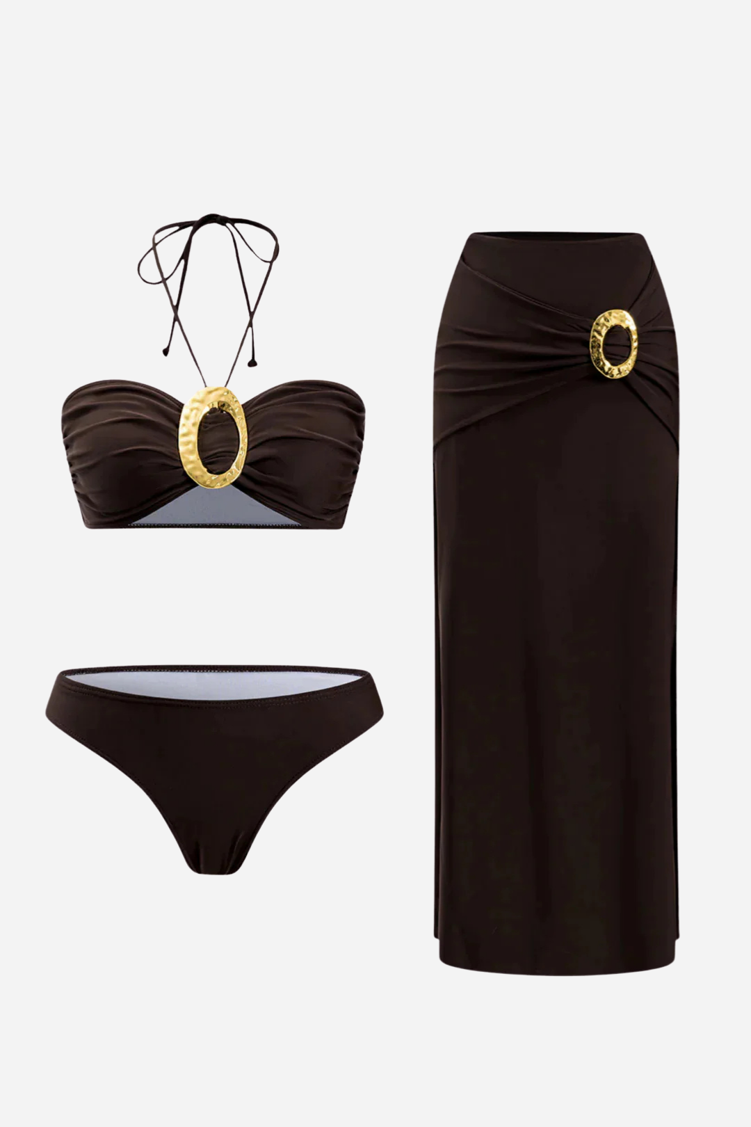 Aksesuar Detaylı Kahverengi Pareo Set