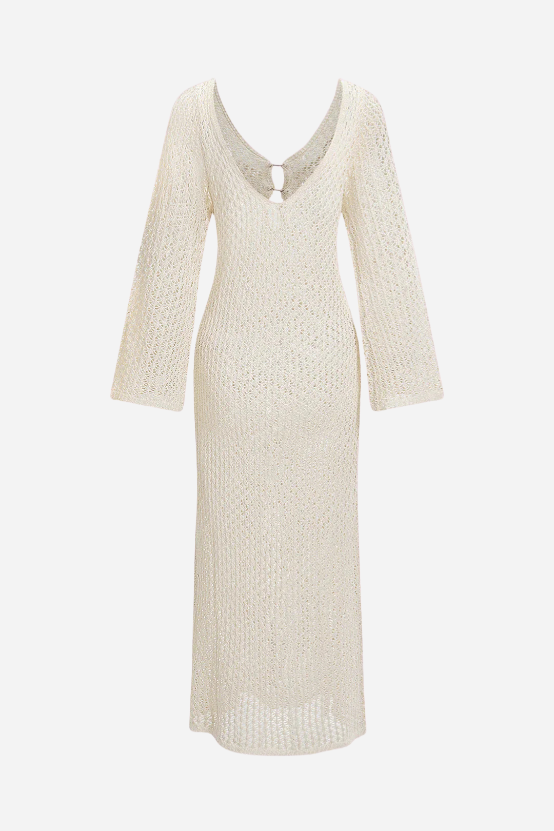 Uzun Kollu Bej Örgü Elbise