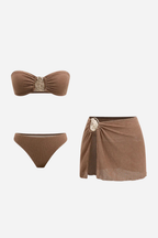 Kahverengi Straplez Pareo Set