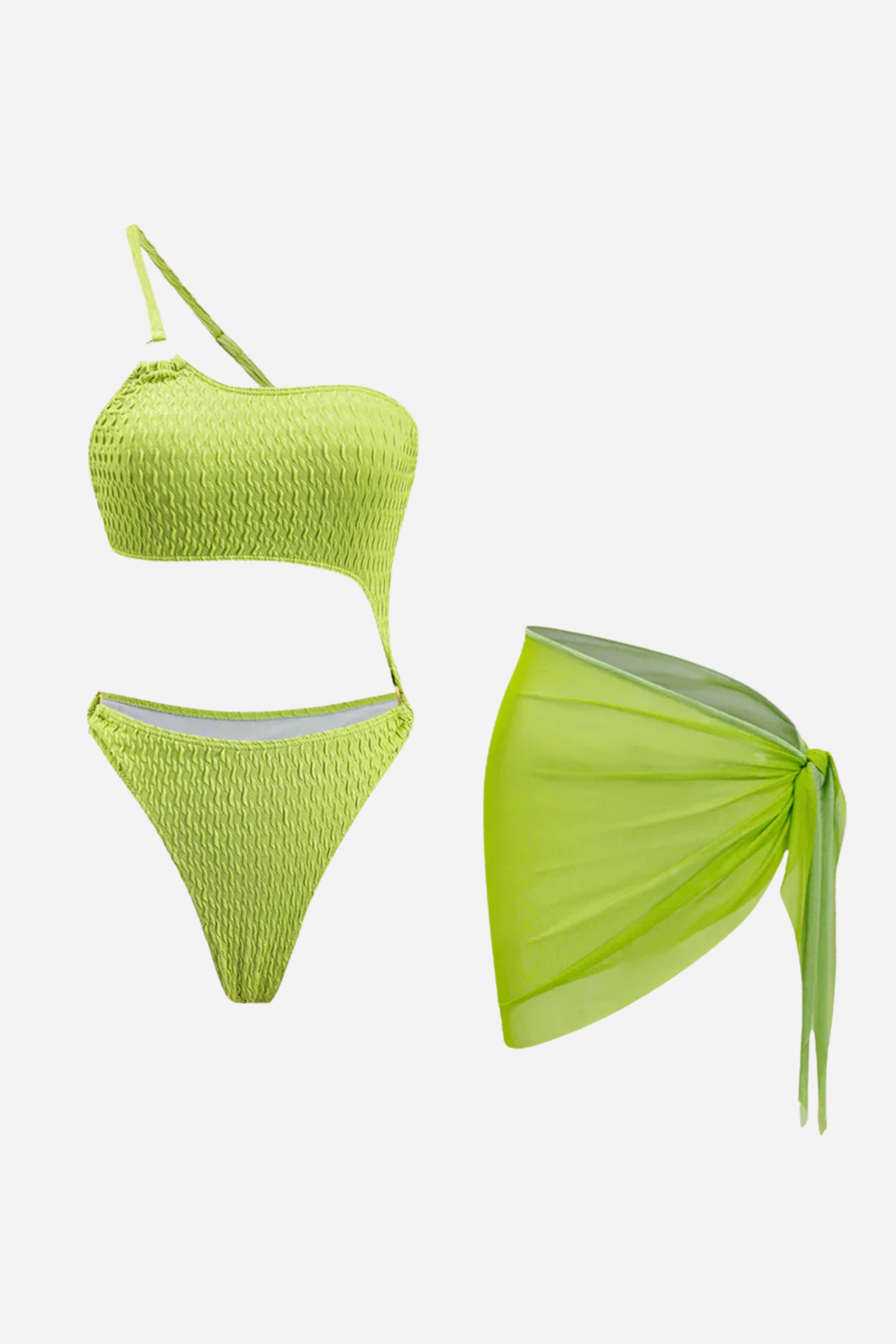 Tek Omuz Neon Yeşil Pareo Set
