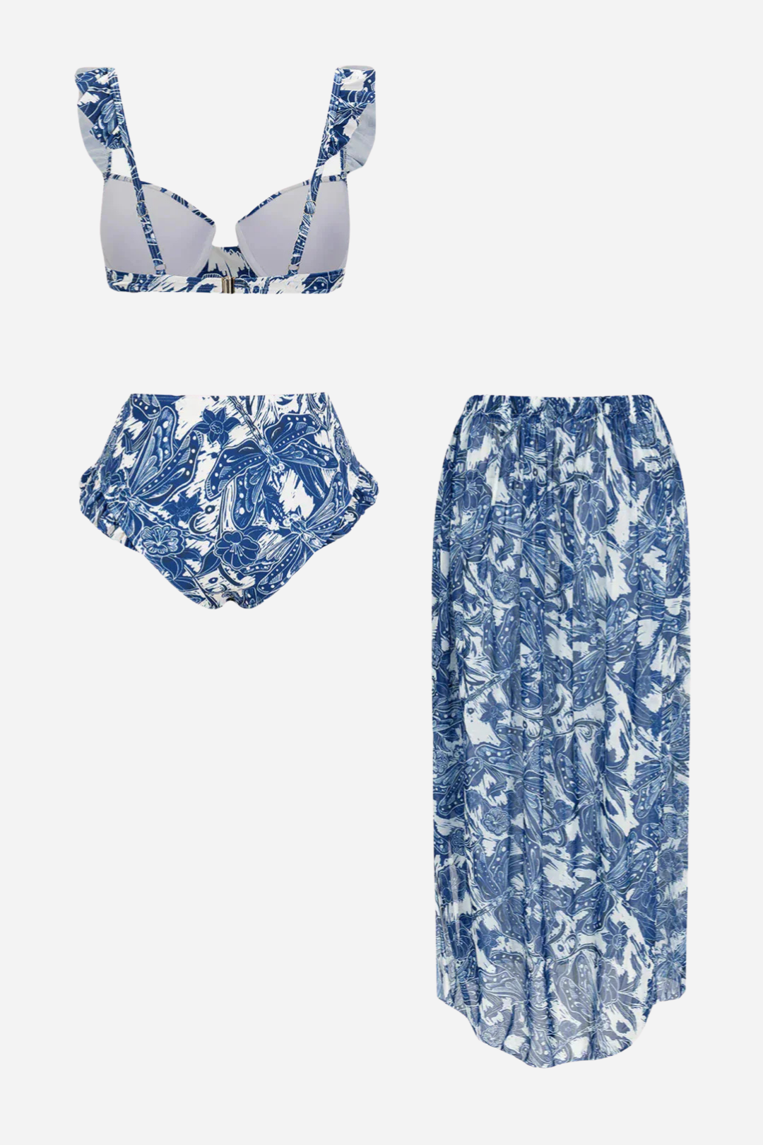 Mavi Çiçek Desenli Pareo Set