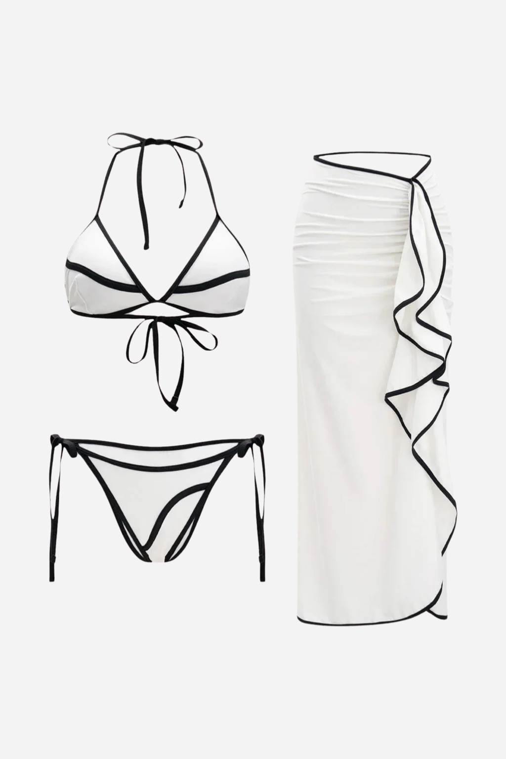 Fırfır Detaylı Beyaz Pareo Set