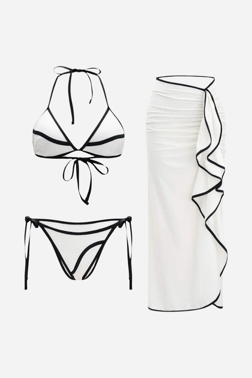 Fırfır Detaylı Beyaz Pareo Set