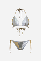 Metalik Gümüş Bağlamalı Bikini