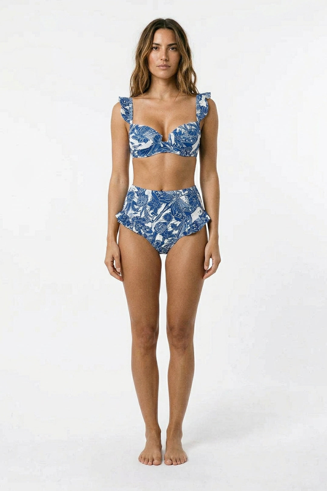 Mavi Çiçek Desenli Pareo Set