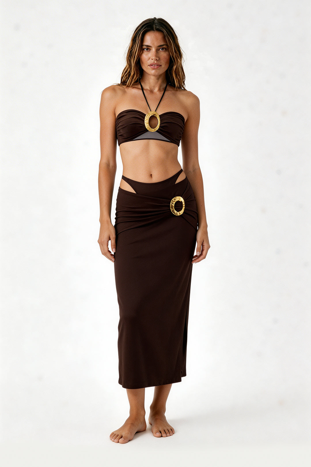 Aksesuar Detaylı Kahverengi Pareo Set