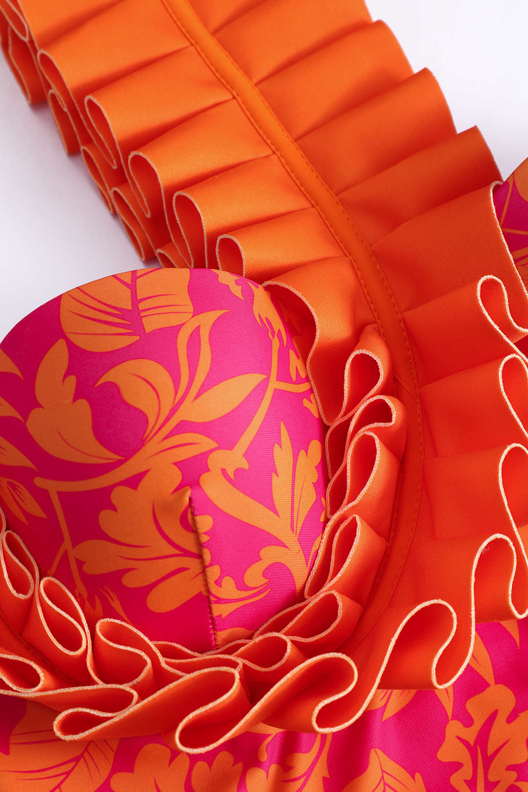 Fırfır Detaylı Turuncu Desenli Bikini